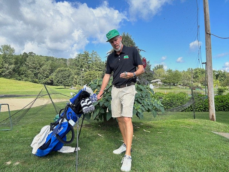 Warming up at the driving range